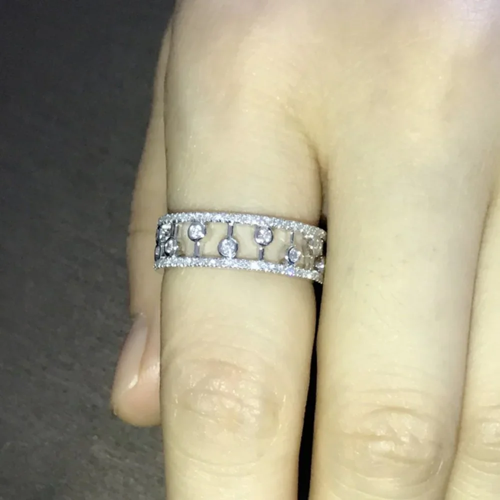 🌸Dainty CZ Full Around Zircon Silver Plated Luxury Fashion Eternity Ring, K892 - Picture 3 of 6